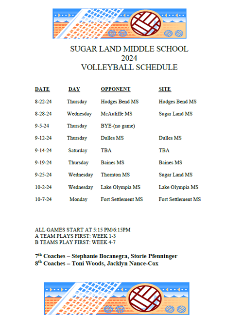 2024 Volleyball Schedule